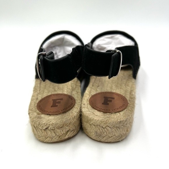 French Connection Women's Lucya‎ Black Leather Peep Toe Espadrille Sandals Shoes - Picture 7 of 16